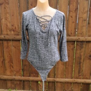 Maurices Gray Lace-Up Bodysuit